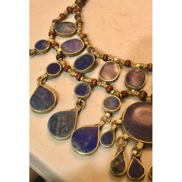 statement necklace choker w/ lovely blue stones set in silver handmade/unmarked - Picture 2 of 8